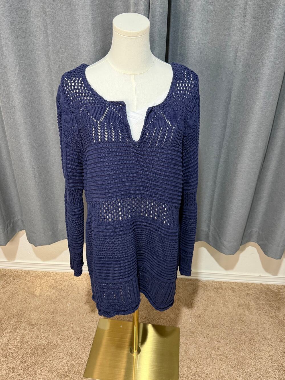 Denim 24/7 18/20 Navy Crochet Tunic Sweater
